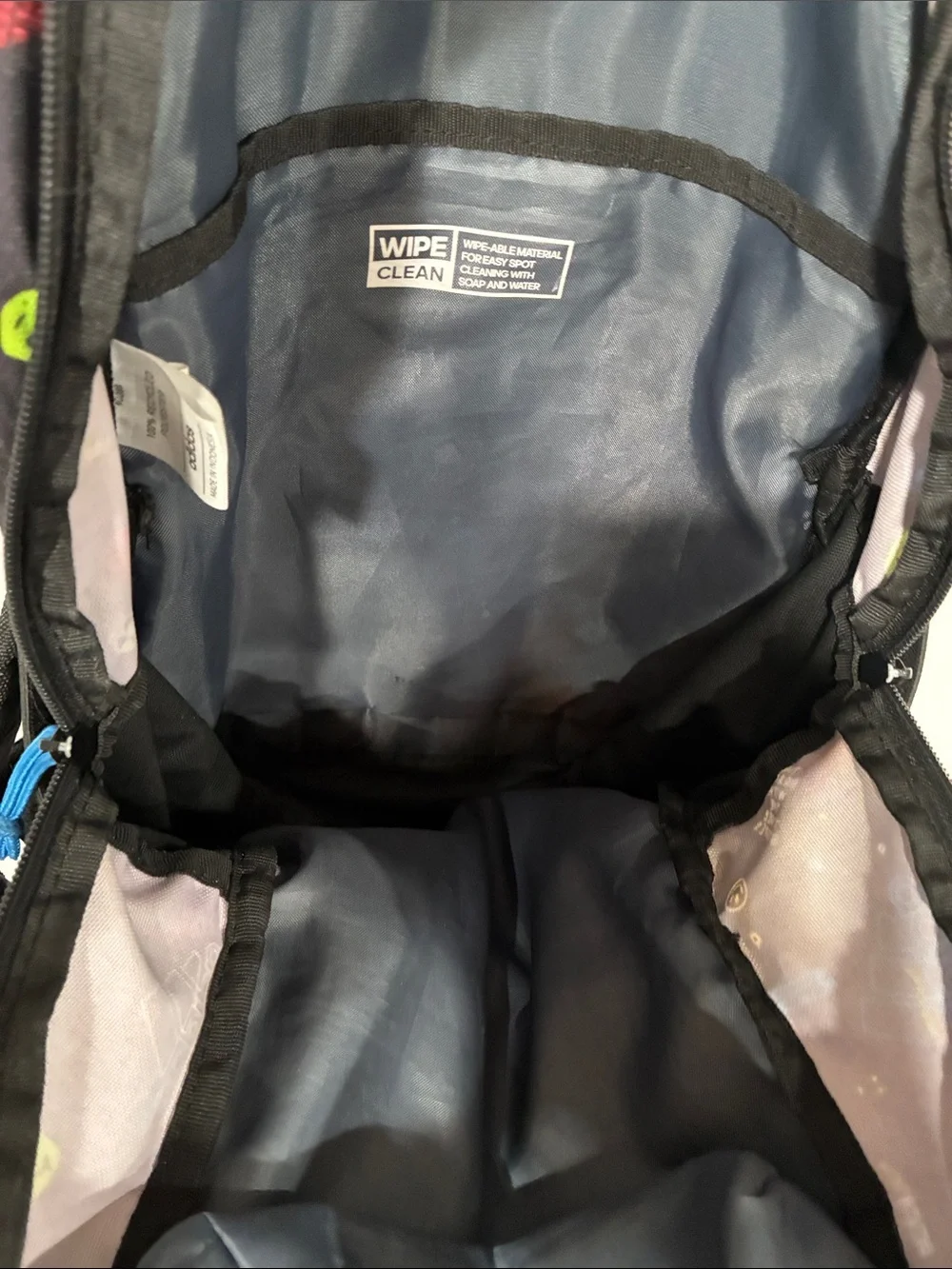adidas Black Backpack with Bright Blue Stripes and Multicolor Accents